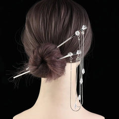 Headwear For Men For Women Fan Flower Hair Clip Hair Fork Hair Accessories Double Tassel Hair Stick Chinese Style Hairpins
