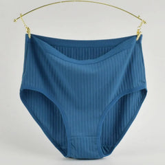 Women's High Waist Cotton Underwear Panties Striped Knitted Soft Breathable Underpants Intimate Lingerie Female Briefs Woman