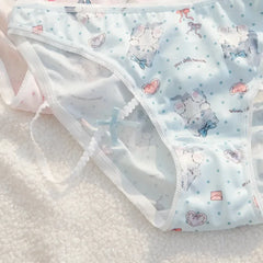 Cute Cat Print Cartoon Underwear for Women Low Waist Lace Bow Breathable Student Panties Cotton Crotch Seamless Briefs Lingerie
