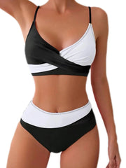 Circyy Swimsuit Women Contrast Color Split Swimsuit Halter Cross Biquinis High Waisted Two-pieces Bathing Suit Summer 2025 New