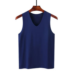 Male Summer Ice Silk T-Shirts Sleeveless V-Neck Vest Tank Top Breathable Cool Sports Undershirt Casual Gyms Running Vest M-5XL