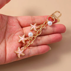 Fashion Summer Beach Shell Pearl Starfish Keychain for Women Men Car Key Handbag Purse Hanging Key Chains DIY Accessories