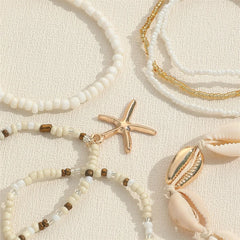 7Pcs/Set Bohemian Recreational Starfish Shell Woven Bracelet Set For Women Summer Beach Vacation Accessories