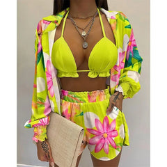 Cacocala 2023 New High Waist Bikini Set Print Women Swimsuit Three Pieces Swimwear Sexy Beachwear Bathing Female Suit Shorts