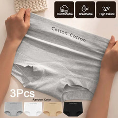 3Pcs Underpants Comfortable Simple Briefs Mid Waist Panties Seamless Underwear Cotton Crotch Underwear for Women Gifts