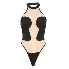 Sexy One-Pieces Women Bikini Sets Fashion Mesh Patchwork See Through Halter Lace Up Bathing Suit Push Up Swimsuit Beachwear