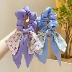 Fairy Women Hair Accessories Bows Scrunchies Ties Flower Floral Print Ribbon Elastic Hair Bands Ponytail Holder Girls Headdress