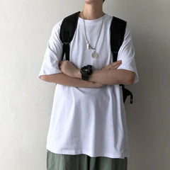 2024 Summer Short Sleeve T Shirts Solid Color T-shirt O Neck Casual Loose T Shirt Base Top Tee Oversize Students Street T-shirt