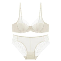 Luxury Women Lingerie Set Sexy Lace Embroidery Underwear French Thin Cup Push Up Bra Summer Mesh Breathable Intimates Bra Sets