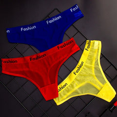 Women's Sexy Underwear Low Waist T Back Thong Seamless Mesh Breathable Transparent Panties Cotton Crotch G-String Sheer Lingerie