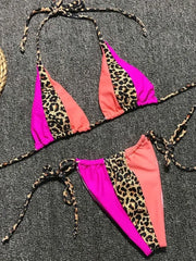 Zebra Print Halter micro Bikini 2025 women Bandeau String Swimsuit Female swimwear Neon Shiny bikini set Leopard Bathing Suit