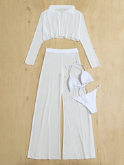 4 Pieces Lace Up Halter Triangle Bikini Swimsuit & Cover Up With Pants Sexy Swimwear Women 2025 Bathing Swimming Suit Female