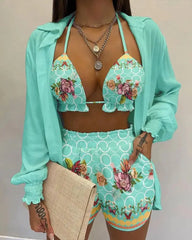 Cacocala 2023 New High Waist Bikini Set Print Women Swimsuit Three Pieces Swimwear Sexy Beachwear Bathing Female Suit Shorts