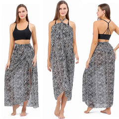 Women Long Print Sarongs Swimsuit Coverups Beach Bikini Wrap Sheer Long Skirt Chiffon Scarf Cover Ups for Swimwear