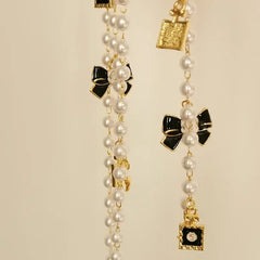 Black White Bow Pearl Glasses Chains Sunglasses Accessory for Women Lanyards Accessories