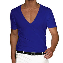 European and American Mens V Neck Sports T-Shirt Summer Cultivate One's Self Casual Solid Color Street Short Sleeve T-Shirt Top