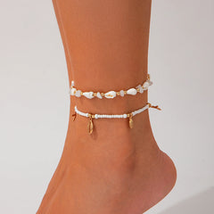 Salircon 2pcs/set Bohemian Starfish Conch Rice Beads Anklet Chain Women 2024 Trending Beach Anklets Lady Jewelry Accessories
