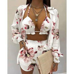 Cacocala 2023 New High Waist Bikini Set Print Women Swimsuit Three Pieces Swimwear Sexy Beachwear Bathing Female Suit Shorts