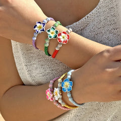 Hawaiian Bracelets for Women Bohemian Woven Tropical Flower Bracelets Handmade Braid Summer Beach Girls Jewelry Accessories
