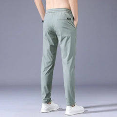 Summer Men's Casual Pants Thin Soft Elasticity Lace-up Waist Solid Color Pocket Applique Korea Grey Black Work Trousers Male
