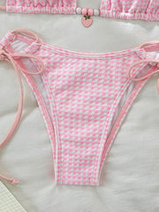 Sexy Pink Plaid Bikinis Sets Women Bead String Strap Push Up Drawstring Side Thong Swimsuit 2025 Beach Bathing Suit Swimwear