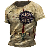 Old-fashioned Men's T-shirts, American Summer Pullovers, Printed Short-sleeved T-shirts