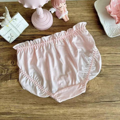 Women Milk Silk Ruffle Soft Underwear Middle Waist Smooth Cute Lovely Sweety Panties Princess Style Breathable Elasticity Breifs