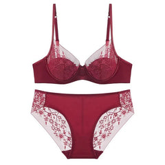 Luxury Women Lingerie Set Sexy Lace Embroidery Underwear French Thin Cup Push Up Bra Summer Mesh Breathable Intimates Bra Sets