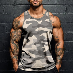 Summer Men Classic Camo Print Fitness Tank Top Gym Sports Loose Breathable Soft Sleeveless Top Fashion Simple Men's Vest Tee