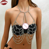 Sexy Love BDSM European and American Women's Sex Accessories Silver Alloy Material Paired with Rhinestones Fashion Accessories