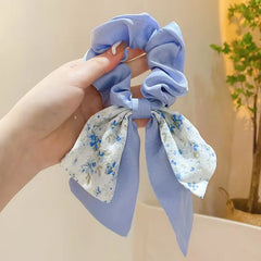 Fairy Women Hair Accessories Bows Scrunchies Ties Flower Floral Print Ribbon Elastic Hair Bands Ponytail Holder Girls Headdress
