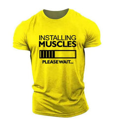 Men's Muscles Letter English Elements T-shirts Short Sleeve Summer Casual Sporty Gym Tops 3D Print O-Neck Big Size Male Tee