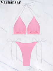 S - XL Sexy Halter Strappy High Cut Bikini Women Swimwear Female Swimsuit Two-pieces Bikini set Bather Bathing Suit Swim V6244