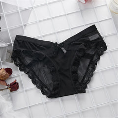 Ultra-thin Women's Underwear Sexy Lace Panties Women's Summer Pure Cotton Briefs Non-marking Mesh Low Waist Large Size Girl Bow