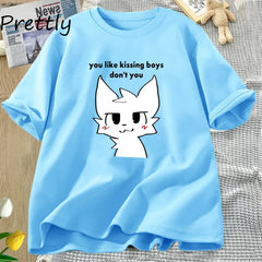 Boykisser Funny Furry Meme Graphic T Shirts Cotton Bisexual LGBTQ Pride T-shirt Csaual Kissing Boys Tee Shirt Clothing