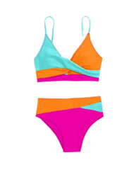 Circyy Swimsuit Women Contrast Color Split Swimsuit Halter Cross Biquinis High Waisted Two-pieces Bathing Suit Summer 2025 New