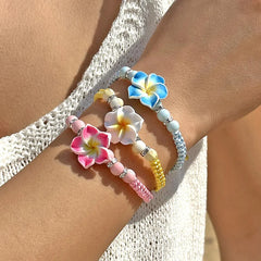 Hawaiian Bracelets for Women Bohemian Woven Tropical Flower Bracelets Handmade Braid Summer Beach Girls Jewelry Accessories