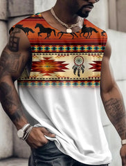 Summer New Men's Vest T Shirt Patterned Tribal Round Neck Clothing Daily Fitness Sports Vintage Sleeveless Printed Ethnic Tops