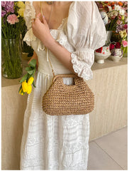 Seaside vacation shell bag 2025new arrival women's satchel bag forest style straw shoulder bag beach chain crossbody bag