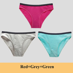 Women Underwear Ladies Panties Cotton Low Rise Solid Cute Bow Soft Breathable Briefs 3 Pcs/lot
