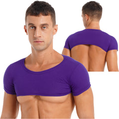 Men Sport Fitness Top Breathable Stretchy Mini Short Crop Top Party Club Dance T-Shirt Casual Solid Color Bodybuilding Tops