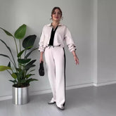 Women's Contrast Color Idle Style Casual Sweater Two-piece Set - kinko