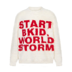 American Round Neck Mink Letter Sweater Fall Winter Couples Trendy Brand Niche