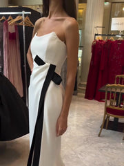 Strapless Black And White Contrasting Slit Dress - kinko