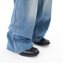 Cut Washed Vintage Washed Wide Leg Machete Jeans - kinko