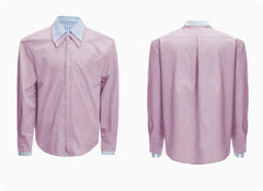 Male Niche Striped Contrasting Patchwork Shirt Top - kinko