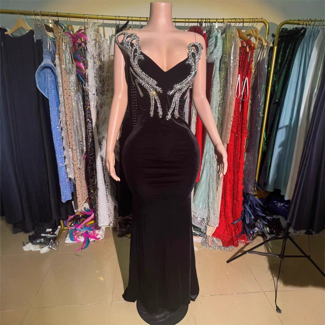 Black Bandeau Slim-fit Skinny Long And Ground Dress - kinko