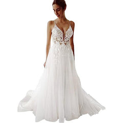 Women's Wedding Dress Lace Strap Backless - kinko