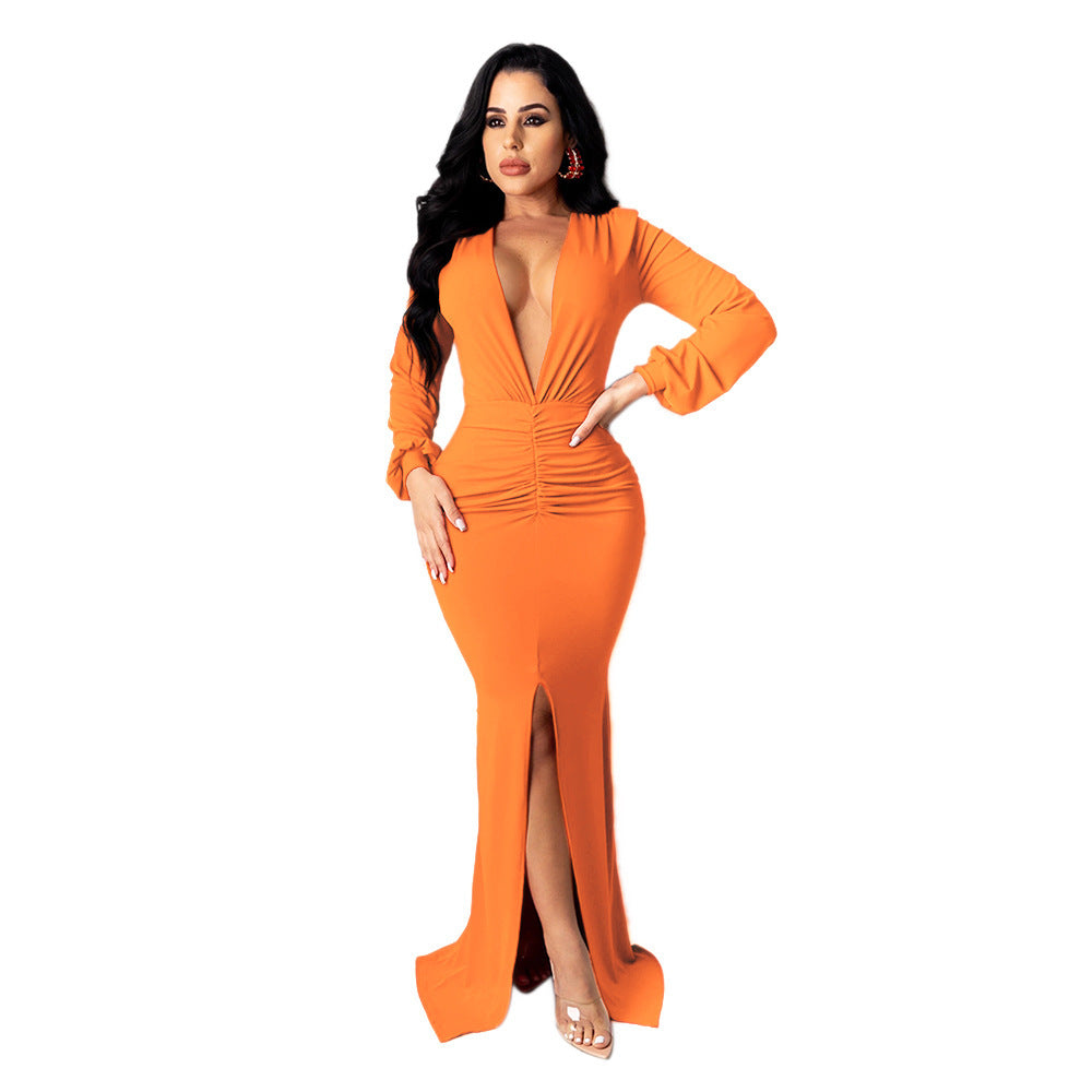 Women's Large V-neck Slim-fit Nightclub Evening Dress - kinko