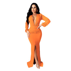 Women's Large V-neck Slim-fit Nightclub Evening Dress - kinko